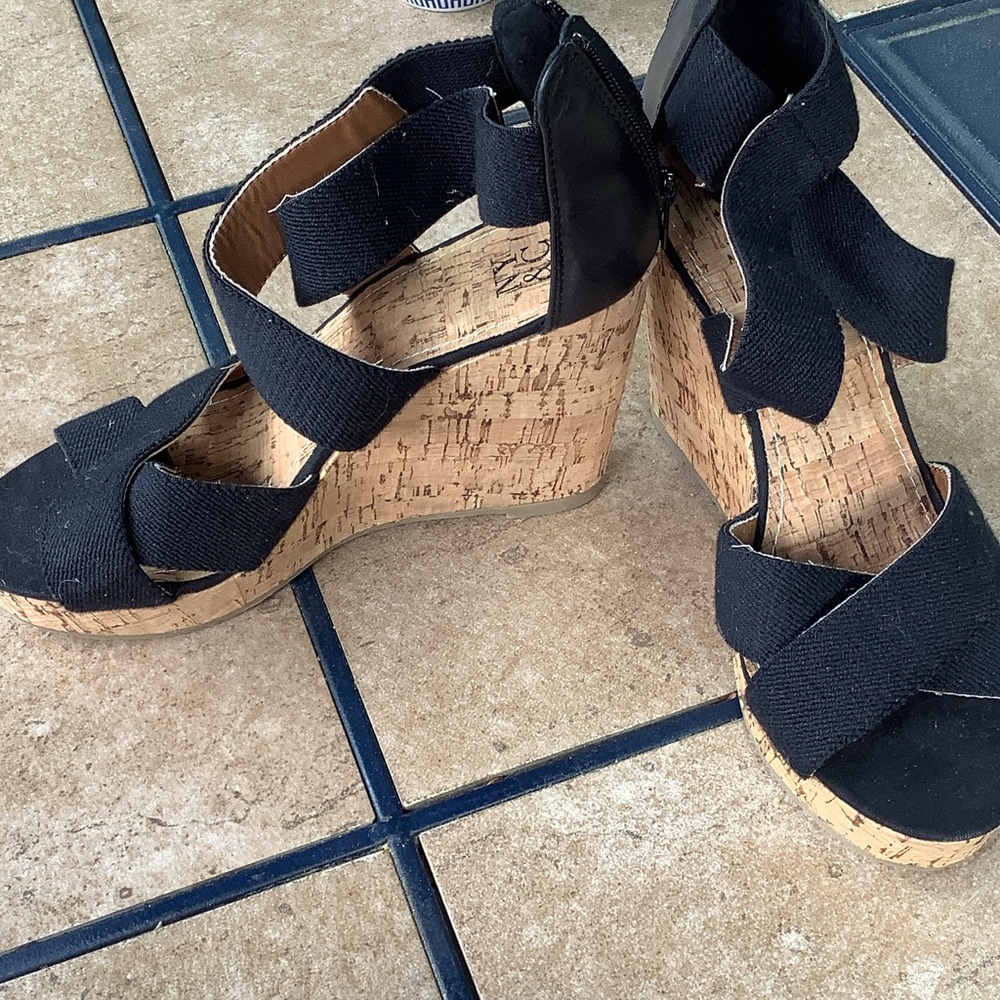 New York & Company Black Cork Wedge Sandals